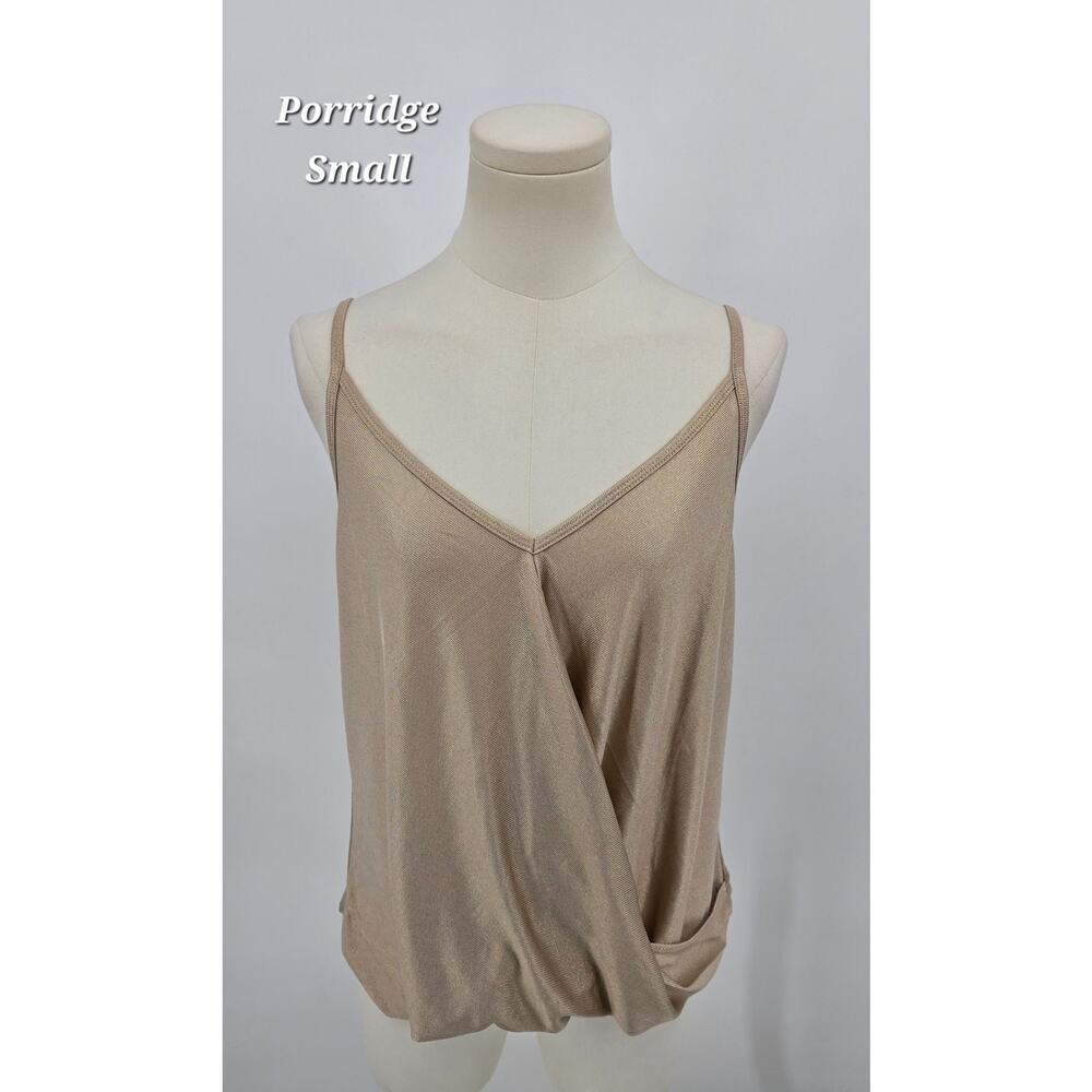 Porridge from Anthropologie Gold Shine Wrap Tank – Size Small
